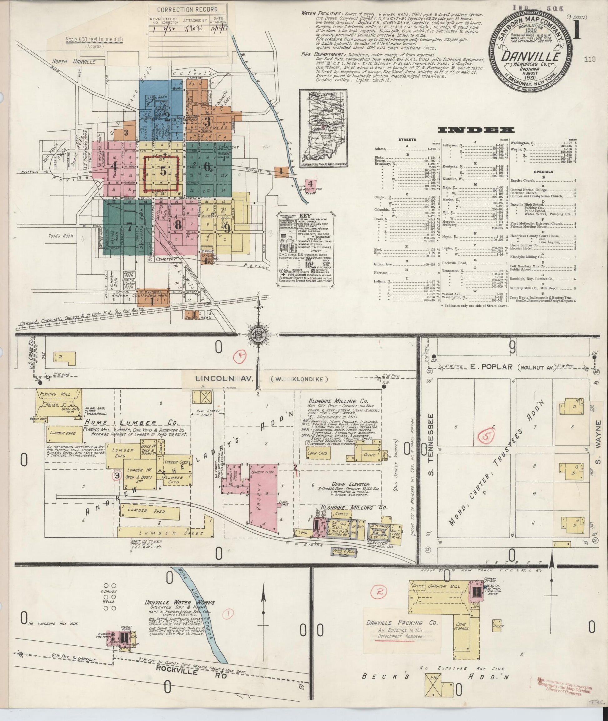 Sanborn Fire Insurance Map from Danville, Hendricks County, Indiana (1932), Sheet #0001 - Complete Map Set gallery image, historic Sanborn map, vintage wall art, Indiana Indiana