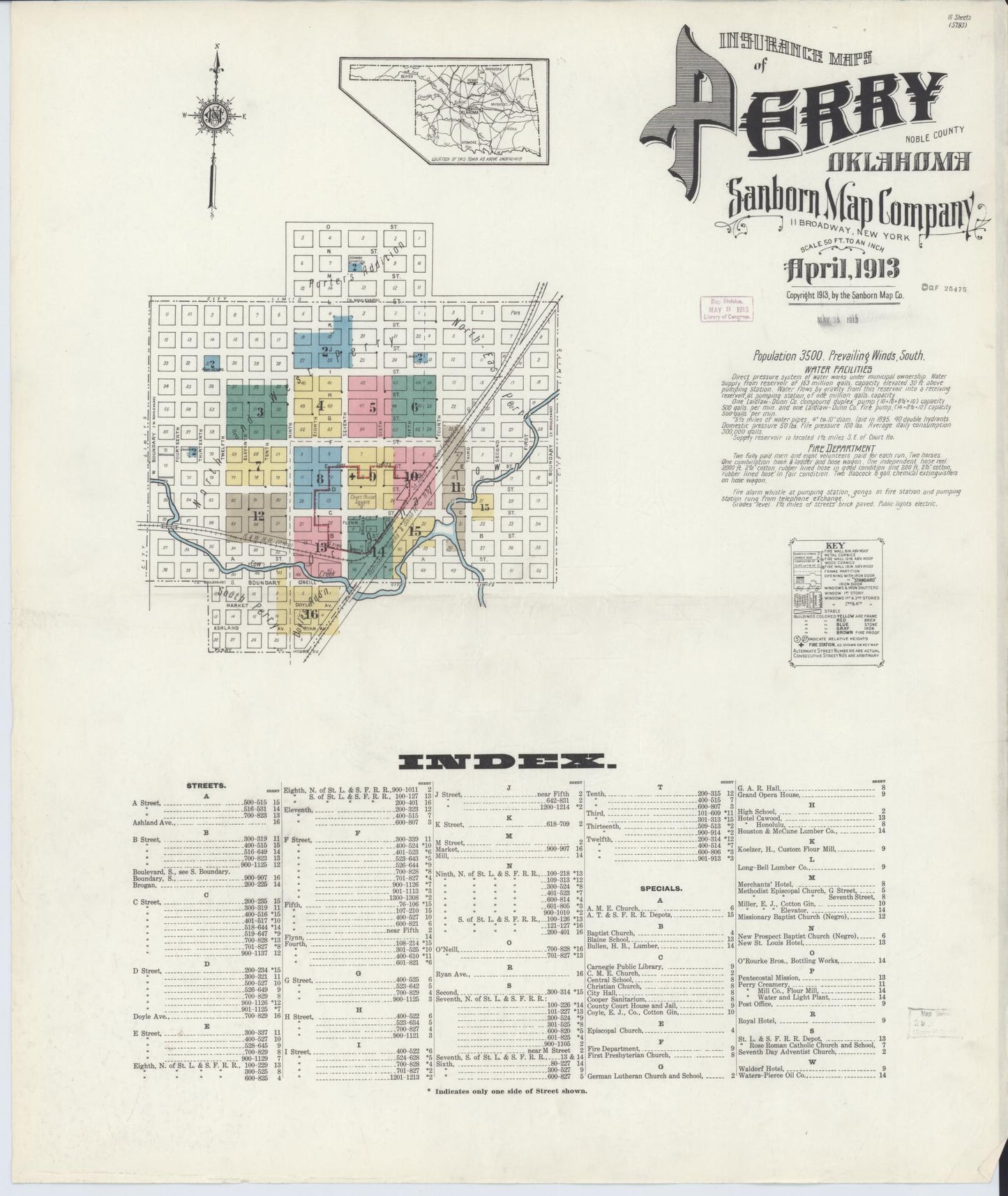 Sanborn Fire Insurance Map from Perry, Noble County, Oklahoma (1913), Sheet #0001 - Complete Map Set gallery image, historic Sanborn map, vintage wall art, Oklahoma Oklahoma