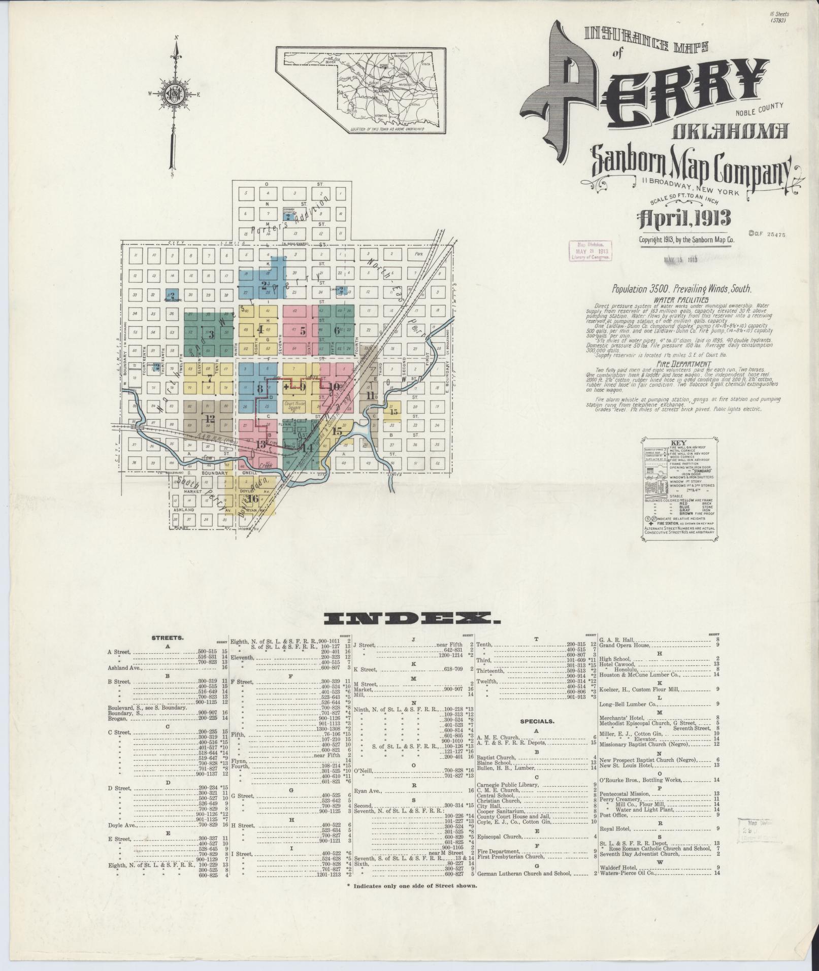 Sanborn Fire Insurance Map from Perry, Noble County, Oklahoma (1913), Sheet #0001 - Complete Map Set gallery image, historic Sanborn map, vintage wall art, Oklahoma Oklahoma