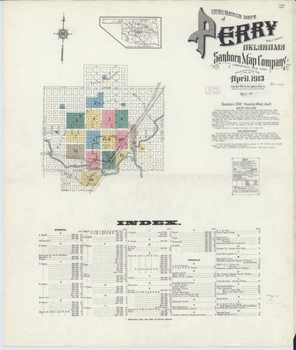 Sanborn Fire Insurance Map from Perry, Noble County, Oklahoma (1913), Sheet #0001 - Complete Map Set gallery image, historic Sanborn map, vintage wall art, Oklahoma Oklahoma
