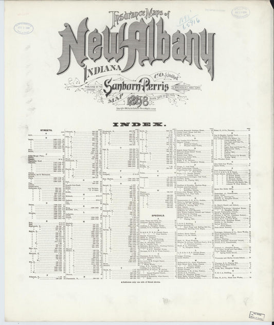 Sanborn Fire Insurance Map from New Albany, Floyd County, Indiana (1898), Sheet #0001 - Historic Sanborn Fire Insurance Map Print, vintage old map wall art, antique decor, genealogy gift, Indiana Indiana map