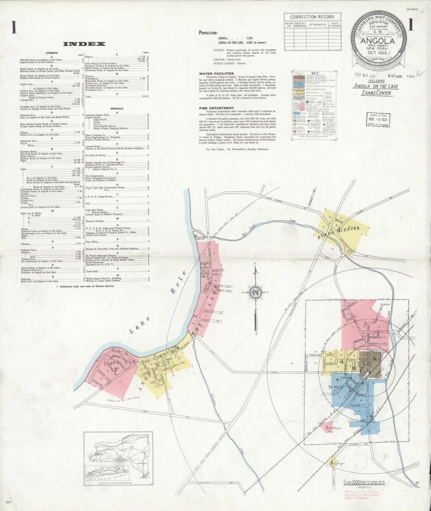 Sanborn Fire Insurance Map from Angola, Erie County, New York. (1933) – Historic Sanborn Fire Insurance Map Print
