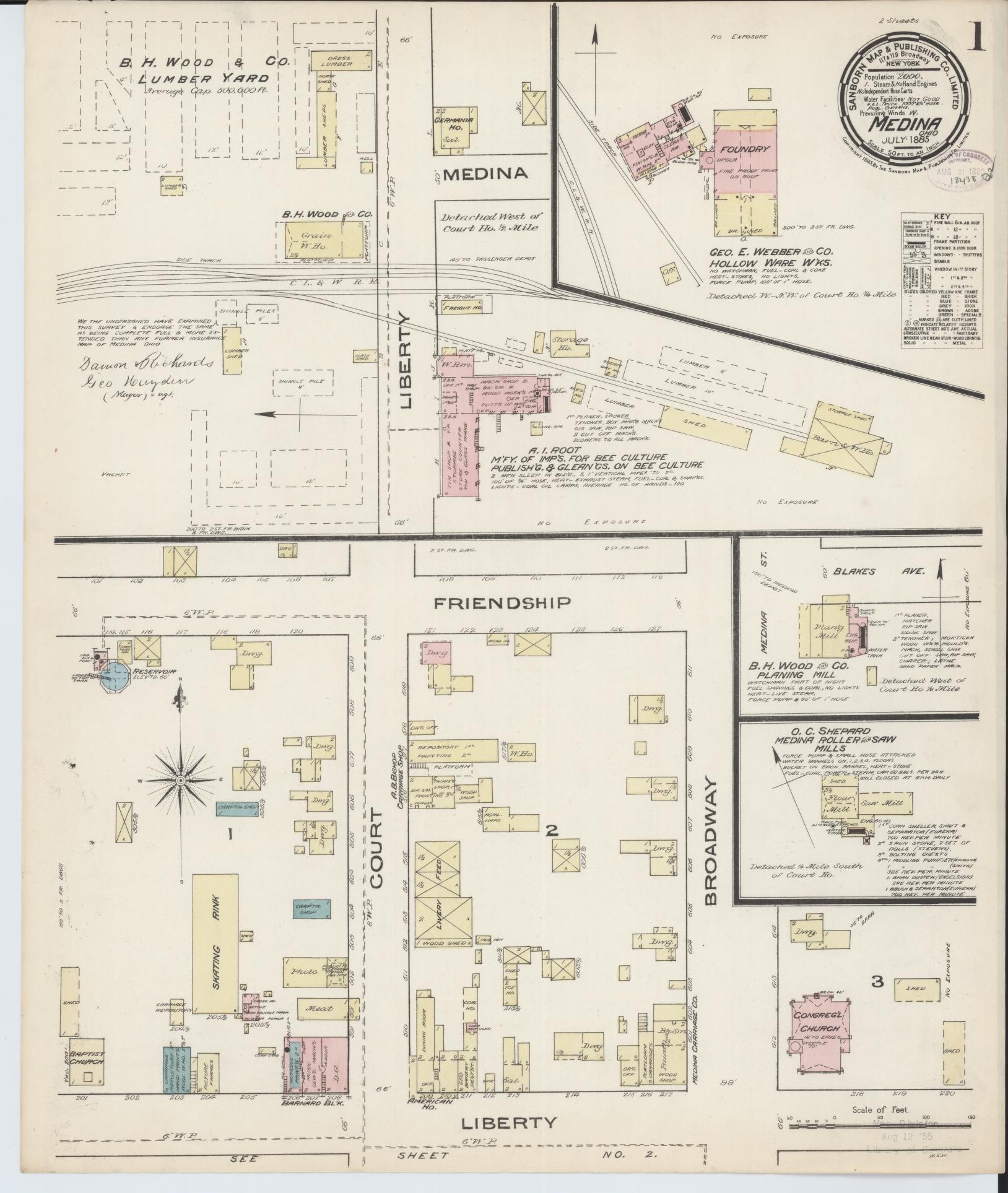 Sanborn Fire Insurance Map from Medina, Medina County, Ohio (1885), Sheet #0001 - Historic Sanborn Fire Insurance Map Print, vintage old map wall art, antique decor, genealogy gift, Ohio Ohio map