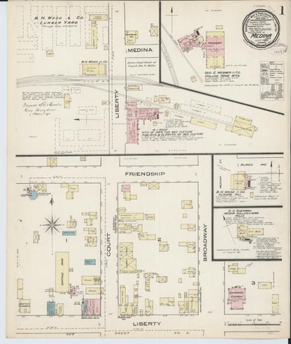 Sanborn Fire Insurance Map from Medina, Medina County, Ohio (1885), Sheet #0001 - Historic Sanborn Fire Insurance Map Print, vintage old map wall art, antique decor, genealogy gift, Ohio Ohio map