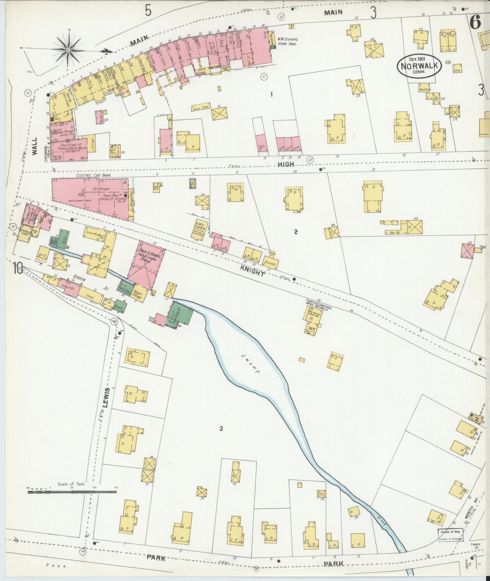 Sanborn Fire Insurance Map from Norwalk, Fairfield County, Connecticut (1901), Sheet #0006 - Complete Map Set gallery image, historic Sanborn map, vintage wall art, Connecticut Connecticut