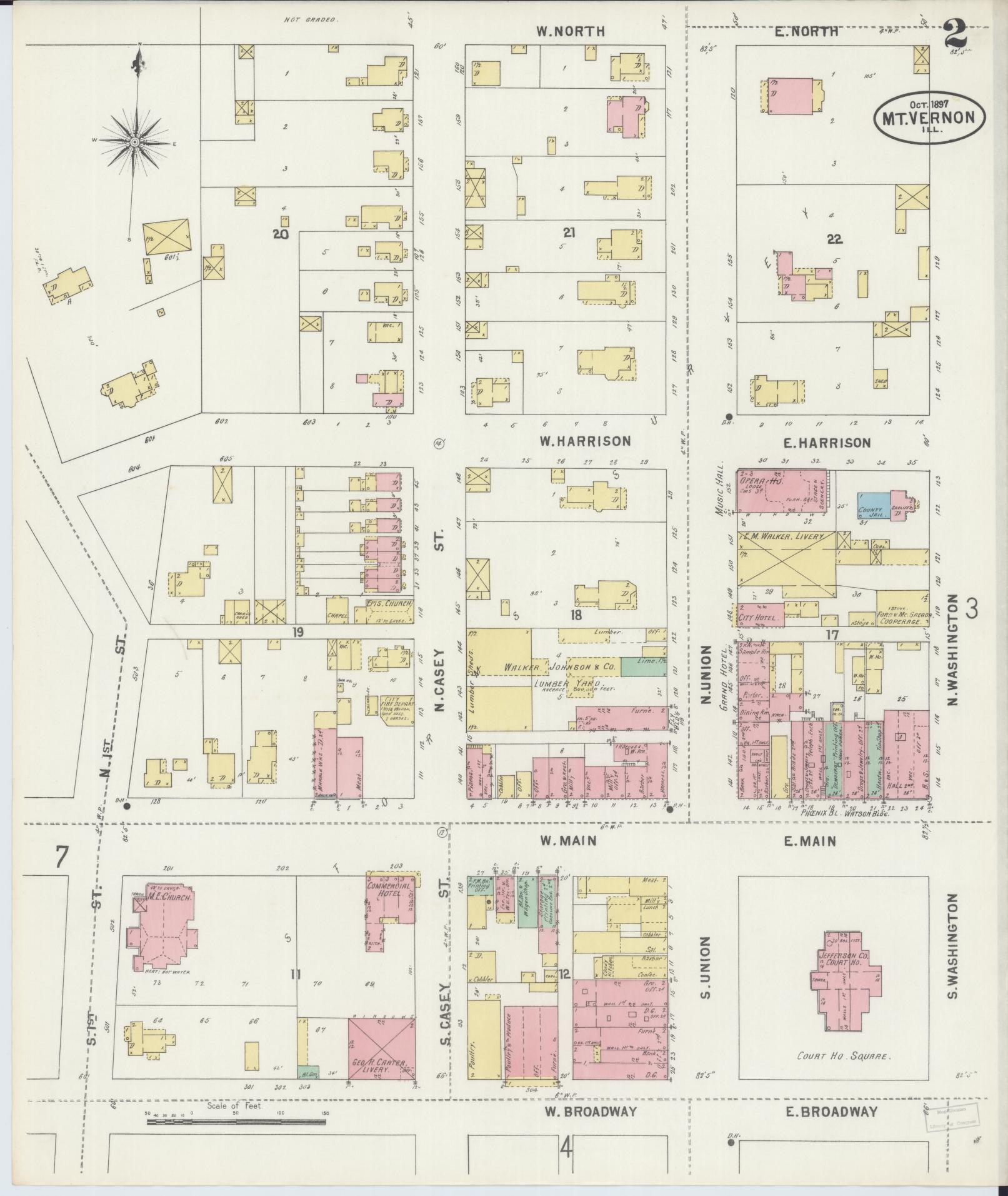 Sanborn Fire Insurance Map from Mount Vernon, Jefferson County, Illinois (1897), Sheet #0002 - Historic Sanborn Fire Insurance Map Print, vintage old map wall art, antique decor, genealogy gift, Illinois Illinois map