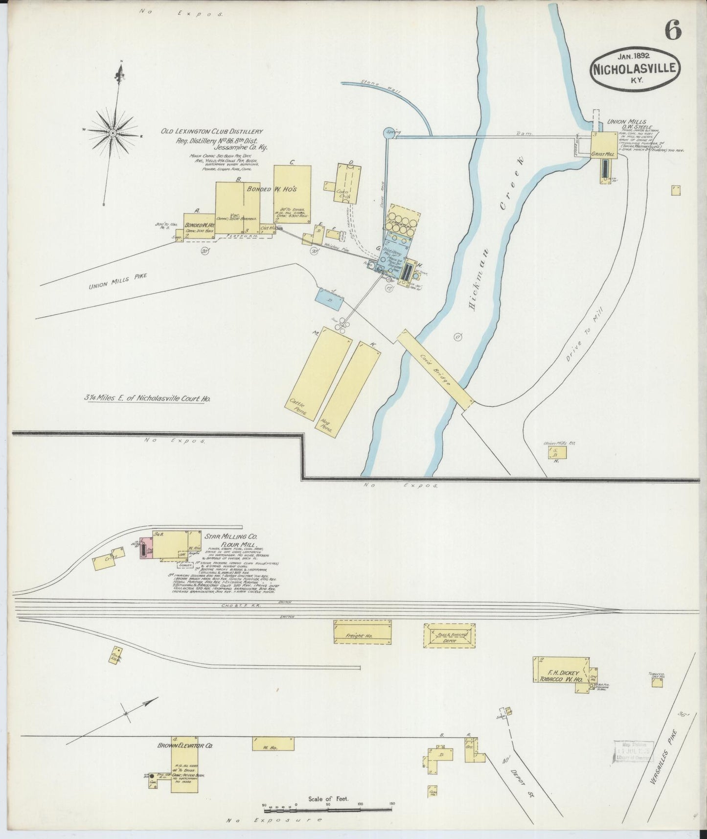 Sanborn Fire Insurance Map from Nicholasville, Jessamine County, Kentucky (1892), Sheet #0006 - Complete Map Set gallery image, historic Sanborn map, vintage wall art, Kentucky Kentucky
