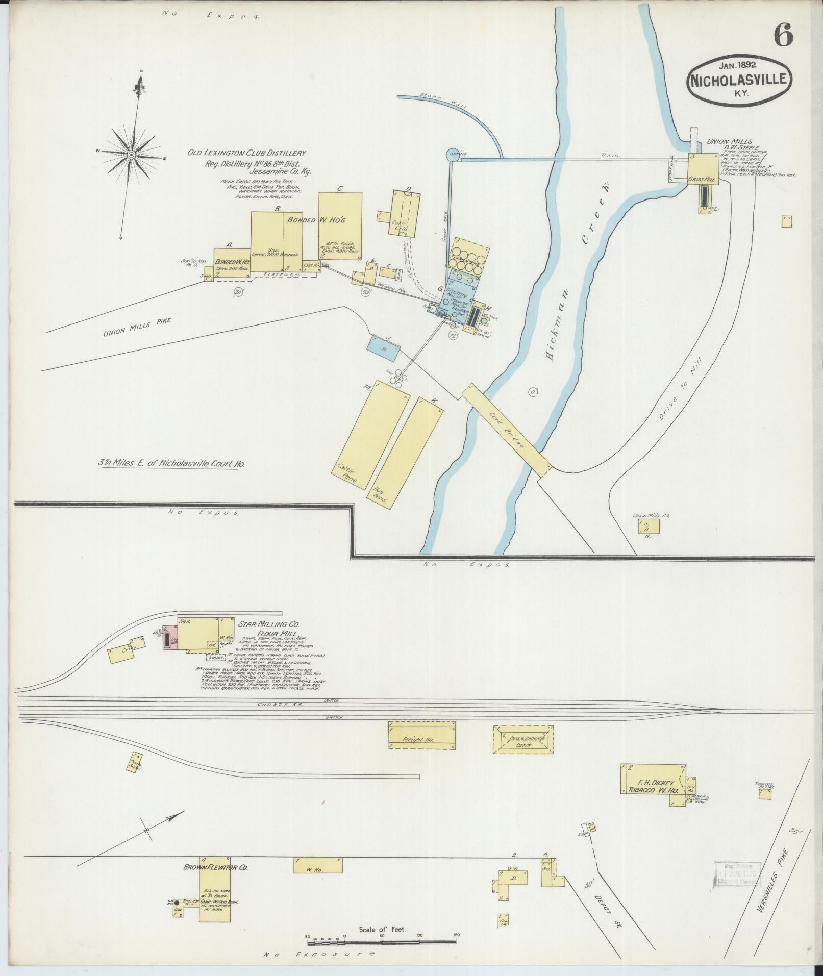 Sanborn Fire Insurance Map from Nicholasville, Jessamine County, Kentucky (1892), Sheet #0006 - Complete Map Set gallery image, historic Sanborn map, vintage wall art, Kentucky Kentucky