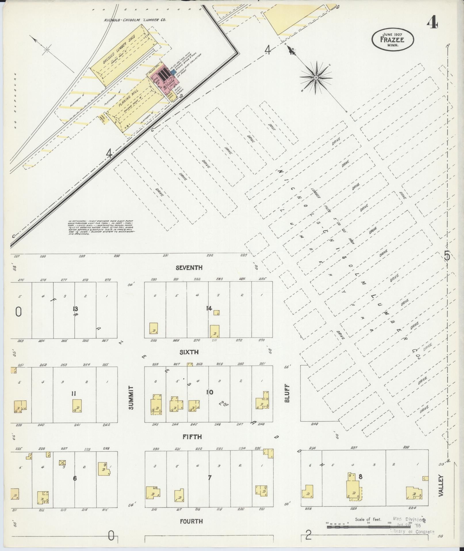 Sanborn Fire Insurance Map from Frazee, Becker County, Minnesota (1907), Sheet #0004 - Historic Sanborn Fire Insurance Map Print, vintage old map wall art, antique decor, genealogy gift, Minnesota Minnesota map