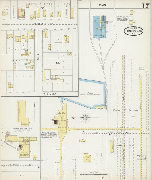 Sanborn Fire Insurance Map from Fond du Lac, Fond du Lac County, Wisconsin (1892), Sheet #0017 - Historic Sanborn Fire Insurance Map Print, vintage old map wall art, antique decor, genealogy gift, Wisconsin Wisconsin map