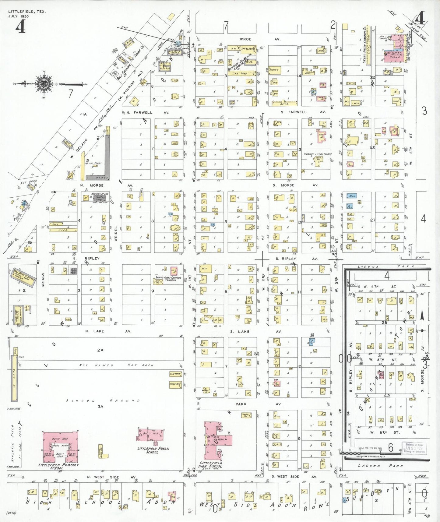Sanborn Fire Insurance Map from Littlefield, Lamb County, Texas (1950), Sheet #0004 - Historic Sanborn Fire Insurance Map Print, vintage old map wall art, antique decor, genealogy gift, Texas Texas map