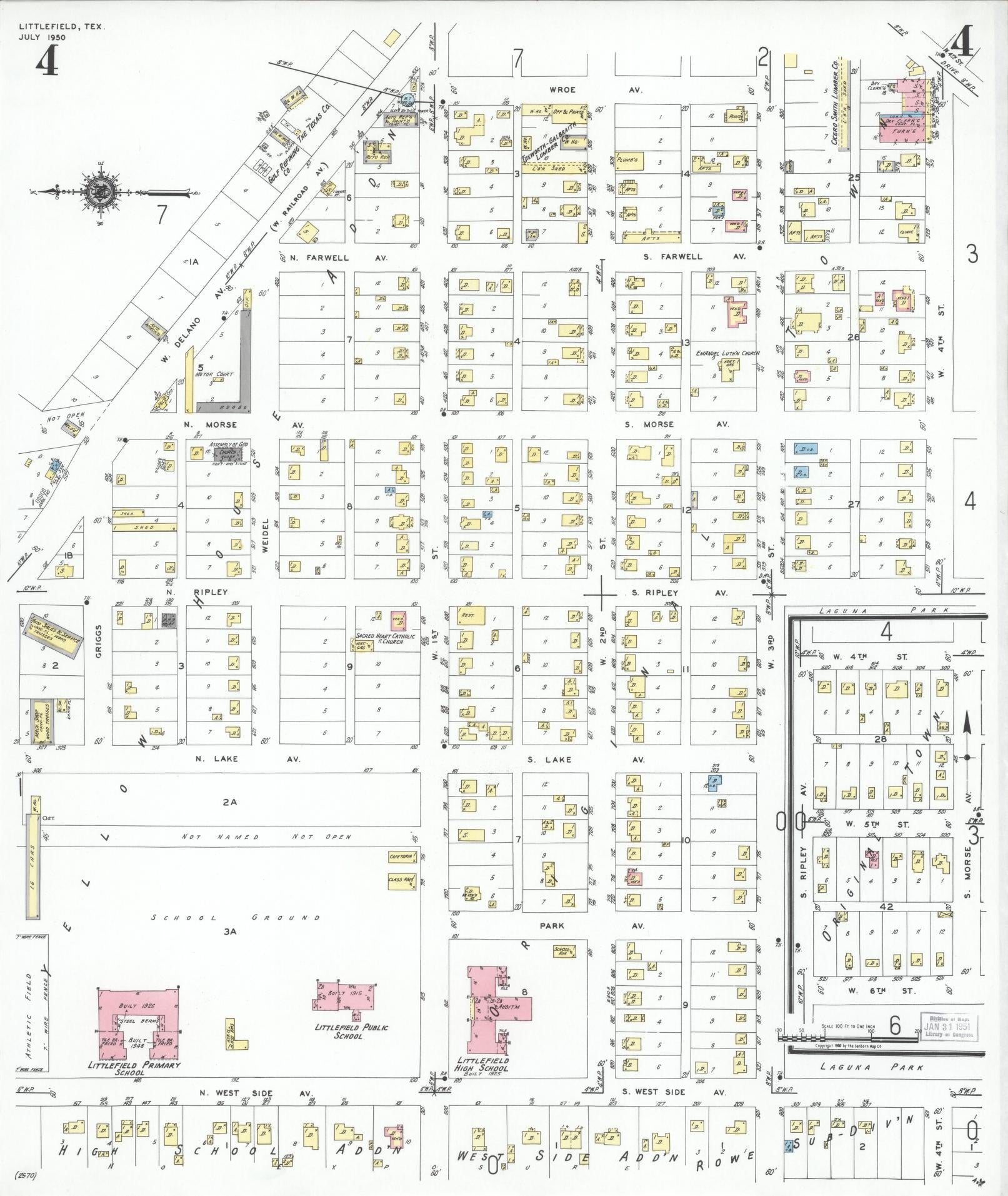 Sanborn Fire Insurance Map from Littlefield, Lamb County, Texas (1950), Sheet #0004 - Historic Sanborn Fire Insurance Map Print, vintage old map wall art, antique decor, genealogy gift, Texas Texas map