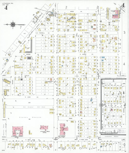 Sanborn Fire Insurance Map from Littlefield, Lamb County, Texas (1950), Sheet #0004 - Historic Sanborn Fire Insurance Map Print, vintage old map wall art, antique decor, genealogy gift, Texas Texas map