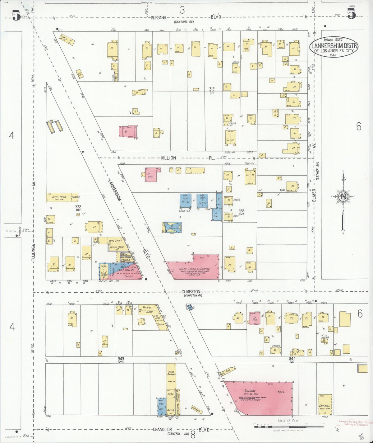 Sanborn Fire Insurance Map from Lankershim, Los Angeles County, California (1927), Sheet #0005 - Complete Map Set gallery image, historic Sanborn map, vintage wall art, California California