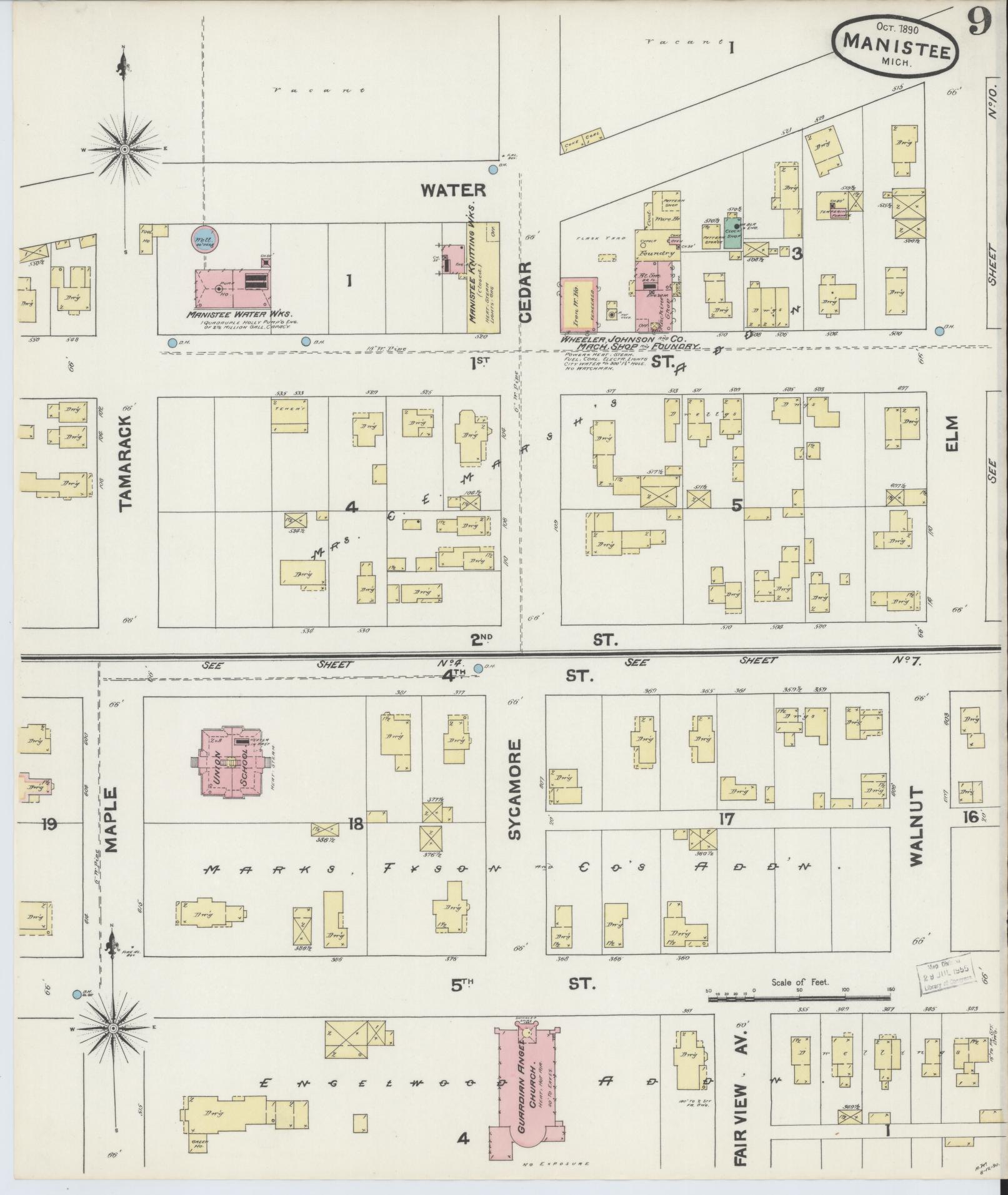 Sanborn Fire Insurance Map from Manistee, Manistee County, Michigan (1890), Sheet #0009 - Historic Sanborn Fire Insurance Map Print, vintage old map wall art, antique decor, genealogy gift, Michigan Michigan map