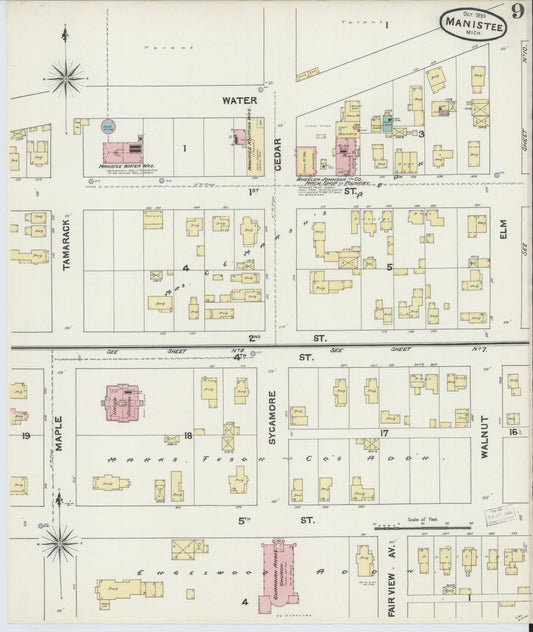 Sanborn Fire Insurance Map from Manistee, Manistee County, Michigan (1890), Sheet #0009 - Historic Sanborn Fire Insurance Map Print, vintage old map wall art, antique decor, genealogy gift, Michigan Michigan map