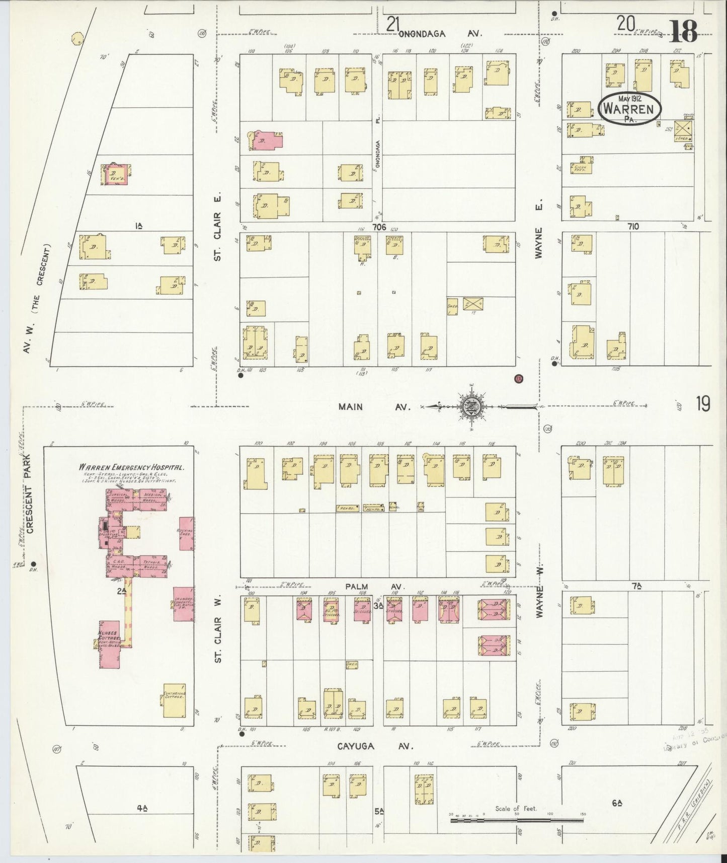 Sanborn Fire Insurance Map from Warren, Warren County, Pennsylvania (1912), Sheet #0018 - Historic Sanborn Fire Insurance Map Print, vintage old map wall art, antique decor, genealogy gift, Pennsylvania Pennsylvania map