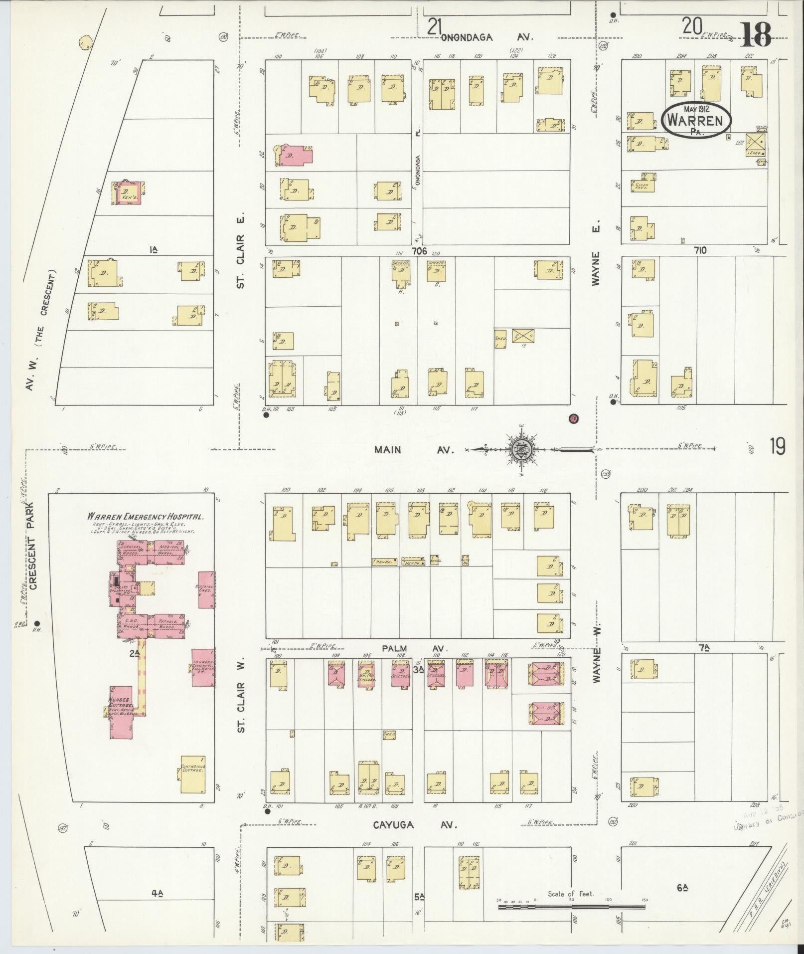 Sanborn Fire Insurance Map from Warren, Warren County, Pennsylvania (1912), Sheet #0018 - Historic Sanborn Fire Insurance Map Print, vintage old map wall art, antique decor, genealogy gift, Pennsylvania Pennsylvania map