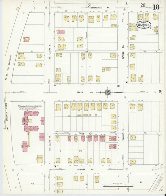 Sanborn Fire Insurance Map from Warren, Warren County, Pennsylvania (1912), Sheet #0018 - Historic Sanborn Fire Insurance Map Print, vintage old map wall art, antique decor, genealogy gift, Pennsylvania Pennsylvania map