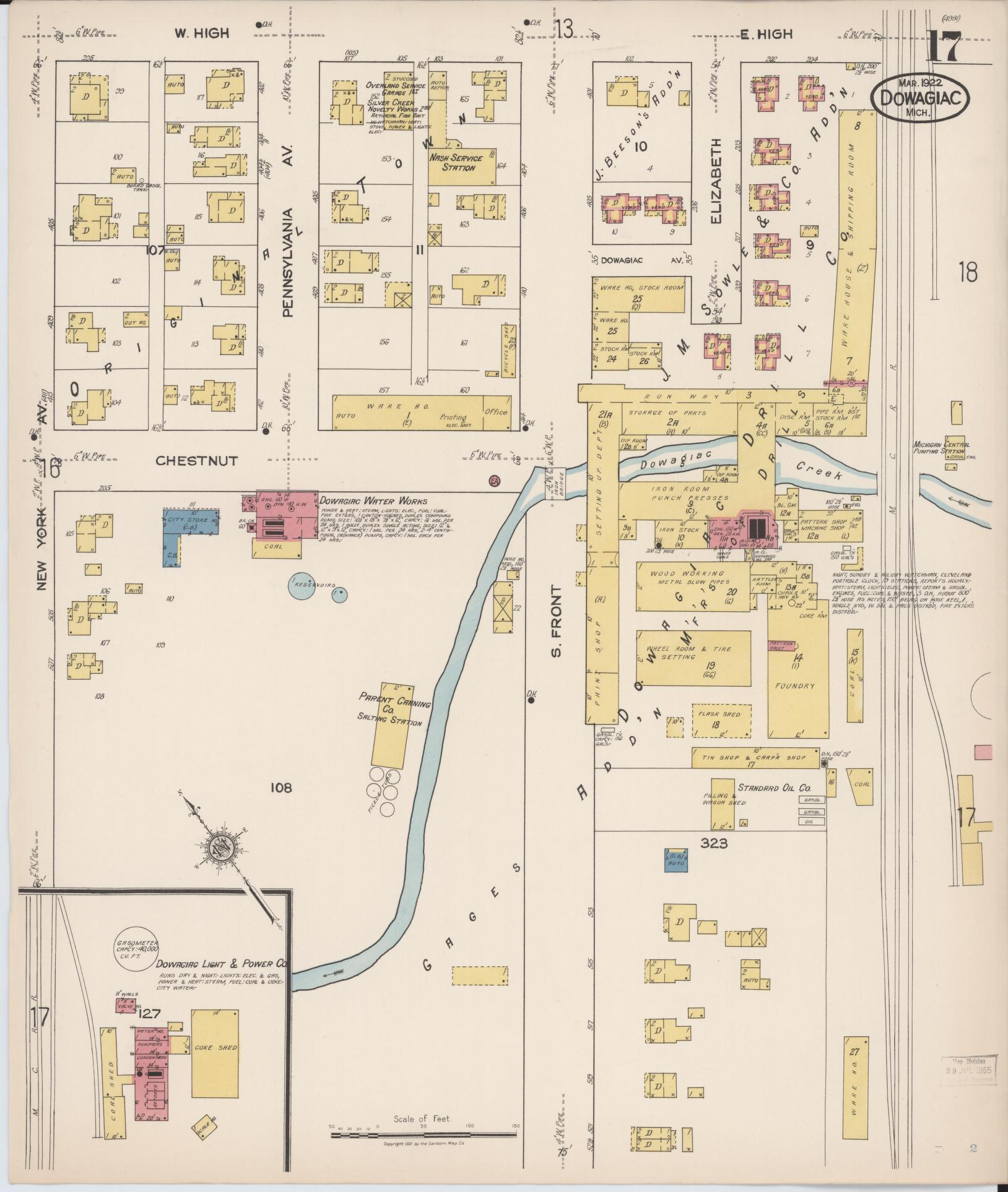 Sanborn Fire Insurance Map from Dowagiac, Cass County, Michigan (1922), Sheet #0017 - Complete Map Set gallery image, historic Sanborn map, vintage wall art, Michigan Michigan