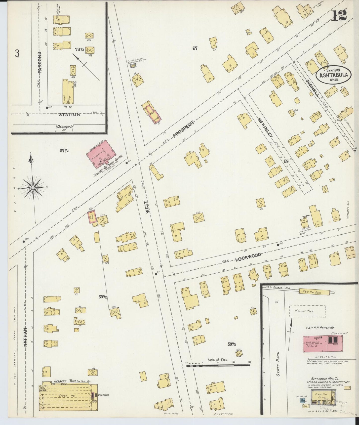 Sanborn Fire Insurance Map from Ashtabula, Ashtabula County, Ohio (1903), Sheet #0012 - Historic Sanborn Fire Insurance Map Print, vintage old map wall art, antique decor, genealogy gift, Ohio Ohio map