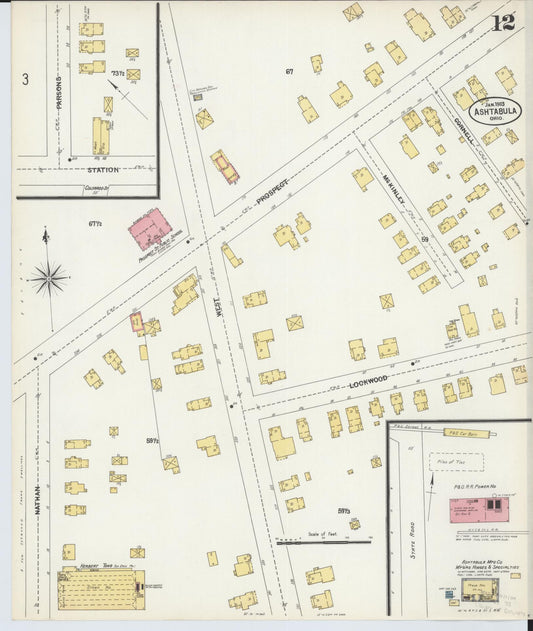Sanborn Fire Insurance Map from Ashtabula, Ashtabula County, Ohio (1903), Sheet #0012 - Historic Sanborn Fire Insurance Map Print, vintage old map wall art, antique decor, genealogy gift, Ohio Ohio map