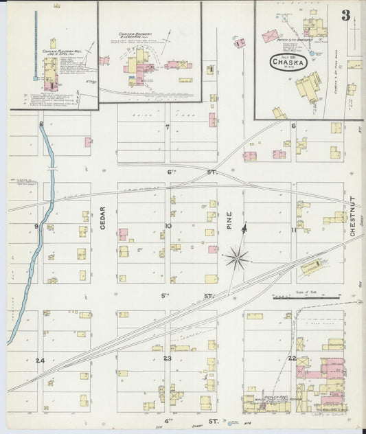 Sanborn Fire Insurance Map from Chaska, Carver County, Minnesota (1891), Sheet #0003 - Historic Sanborn Fire Insurance Map Print, vintage old map wall art, antique decor, genealogy gift, Minnesota Minnesota map