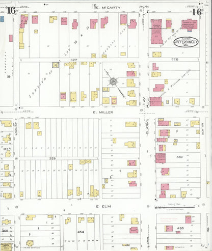 Sanborn Fire Insurance Map from Jefferson City, Cole County, Missouri (1923), Sheet #0016 - Complete Map Set gallery image, historic Sanborn map, vintage wall art, Missouri Missouri