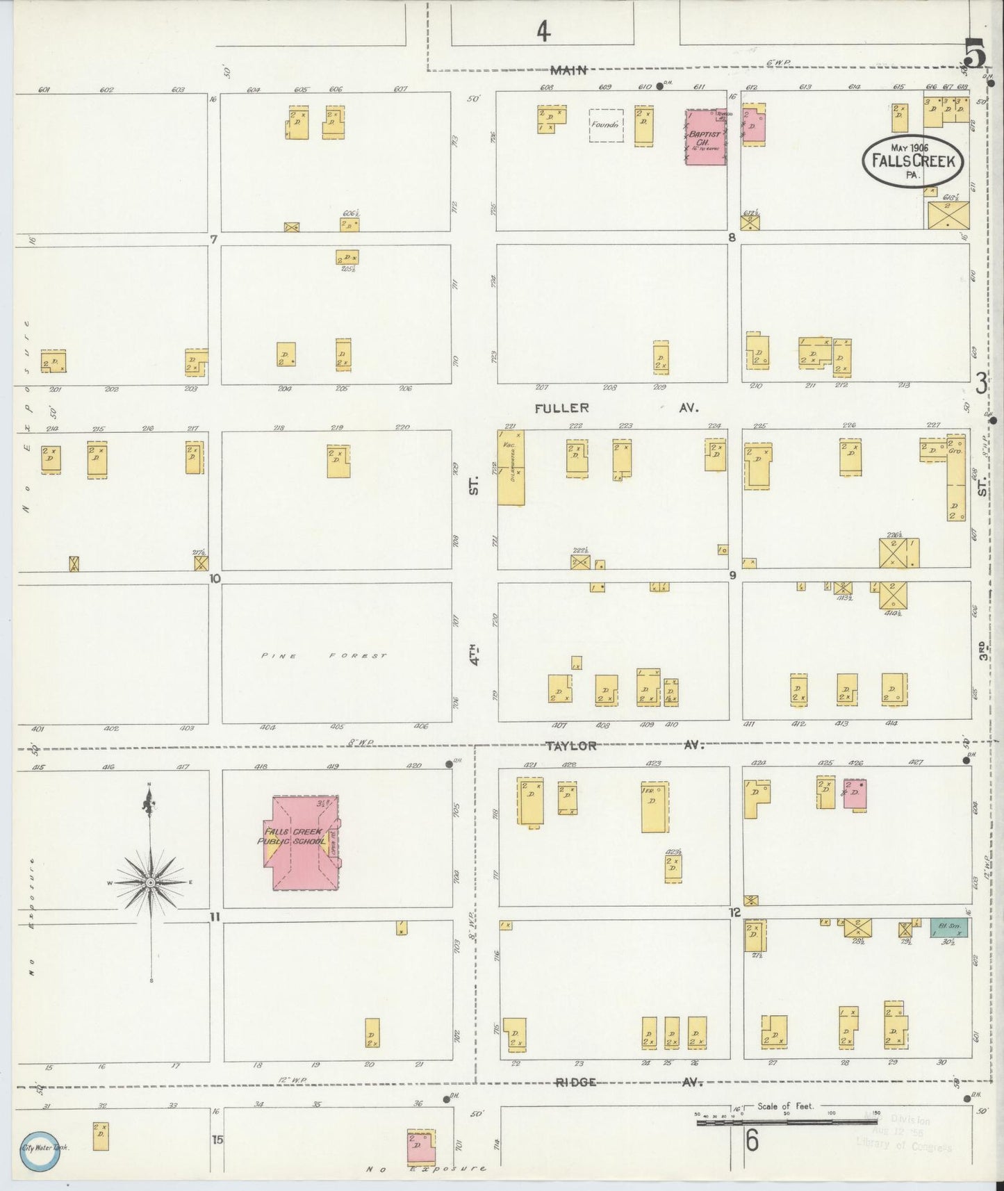 Sanborn Fire Insurance Map from Falls Creek, Jefferson And Clearfield Counties, Pennsylvania (1906), Sheet #0005 - Historic Sanborn Fire Insurance Map Print, vintage old map wall art, antique decor, genealogy gift, Pennsylvania Pennsylvania map