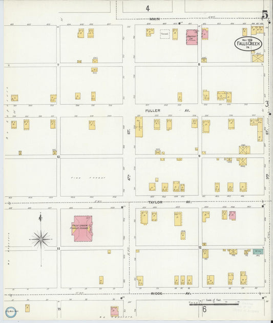 Sanborn Fire Insurance Map from Falls Creek, Jefferson And Clearfield Counties, Pennsylvania (1906), Sheet #0005 - Historic Sanborn Fire Insurance Map Print, vintage old map wall art, antique decor, genealogy gift, Pennsylvania Pennsylvania map