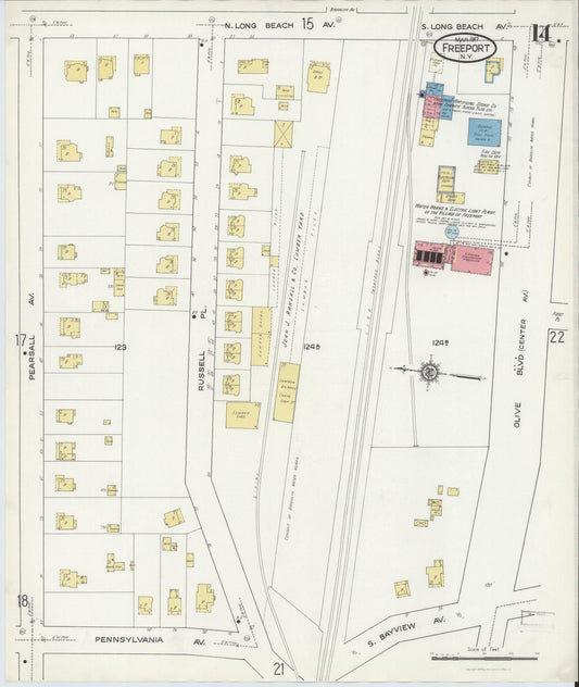 Sanborn Fire Insurance Map from Freeport, Nassau County, New York (1917), Sheet #0014 - Historic Sanborn Fire Insurance Map Print, vintage old map wall art, antique decor, genealogy gift, New York New York map