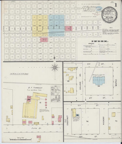 Sanborn Fire Insurance Map from Aledo, Mercer County, Illinois (1894), Sheet #0001 - Complete Map Set gallery image, historic Sanborn map, vintage wall art, Illinois Illinois