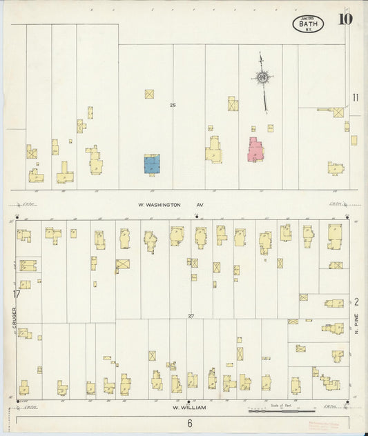 Sanborn Fire Insurance Map from Bath, Steuben County, New York (1915), Sheet #0010 - Historic Sanborn Fire Insurance Map Print, vintage old map wall art, antique decor, genealogy gift, New York New York map