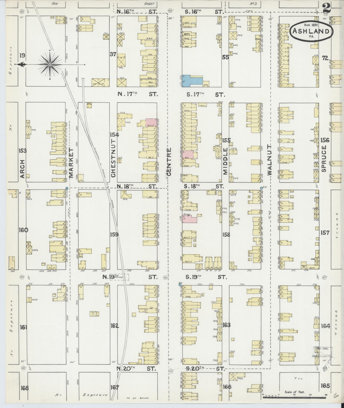 Sanborn Fire Insurance Map from Ashland, Schuylkill County, Pennsylvania (1891), Sheet #0002 - Complete Map Set gallery image, historic Sanborn map, vintage wall art, Pennsylvania Pennsylvania