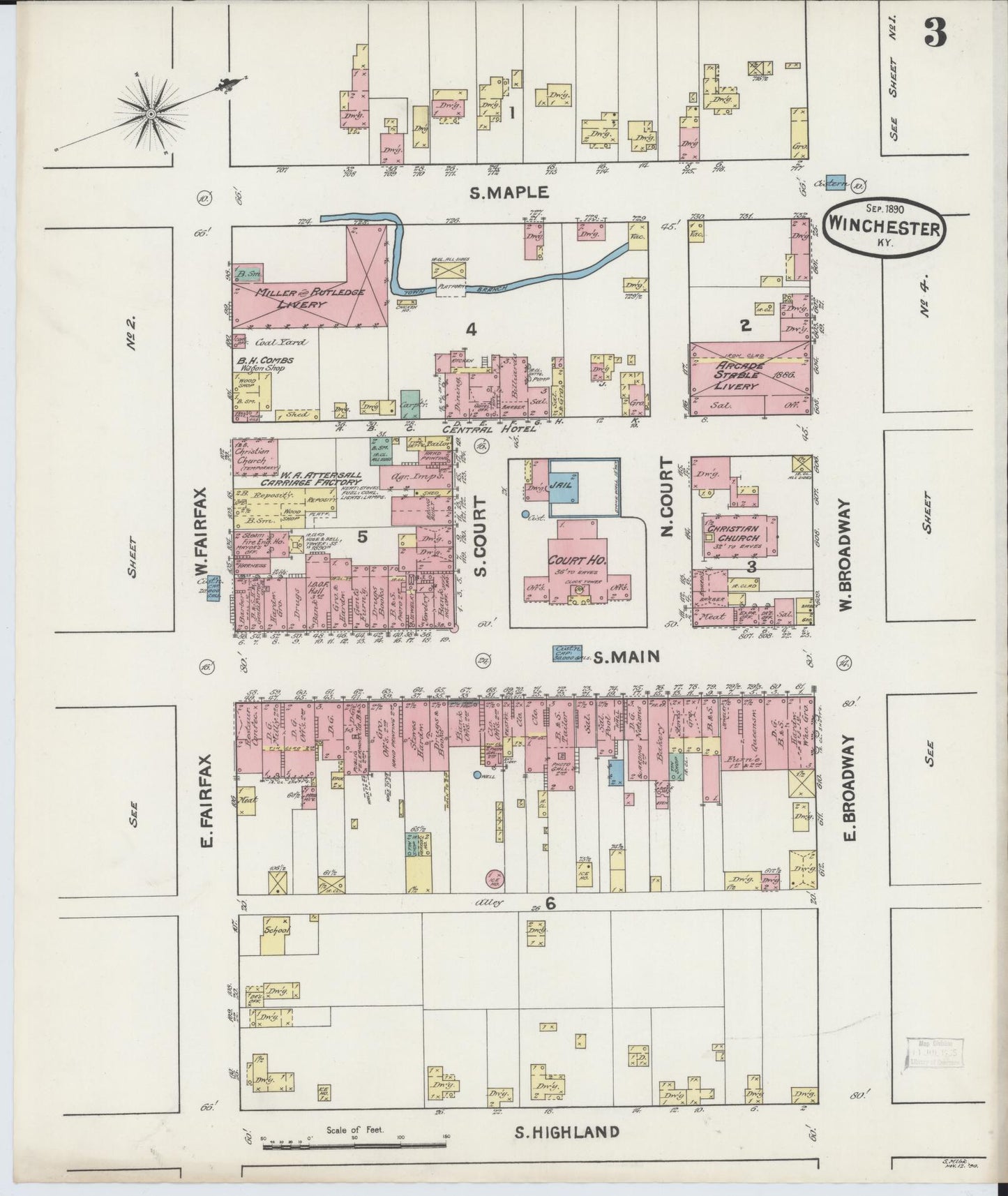 Sanborn Fire Insurance Map from Winchester, Clark County, Kentucky (1890), Sheet #0003 - Complete Map Set gallery image, historic Sanborn map, vintage wall art, Kentucky Kentucky