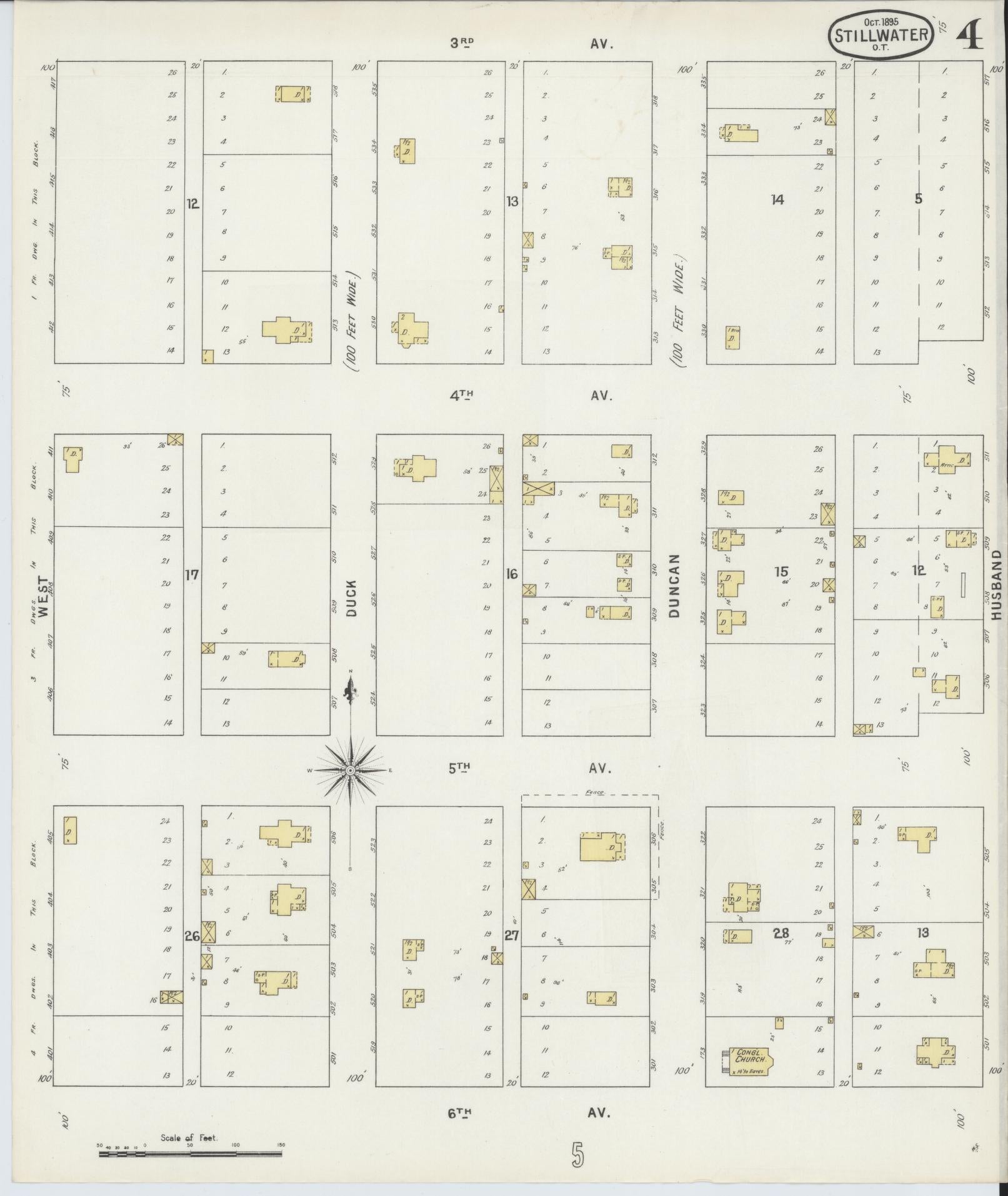 Sanborn Fire Insurance Map from Stillwater, Payne County, Oklahoma (1895), Sheet #0004 - Complete Map Set gallery image, historic Sanborn map, vintage wall art, Oklahoma Oklahoma