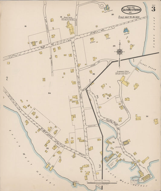 Sanborn Fire Insurance Map from Southwest Harbor, Hancock County, Maine (1921), Sheet #0003 - Historic Sanborn Fire Insurance Map Print, vintage old map wall art, antique decor, genealogy gift, Maine Maine map