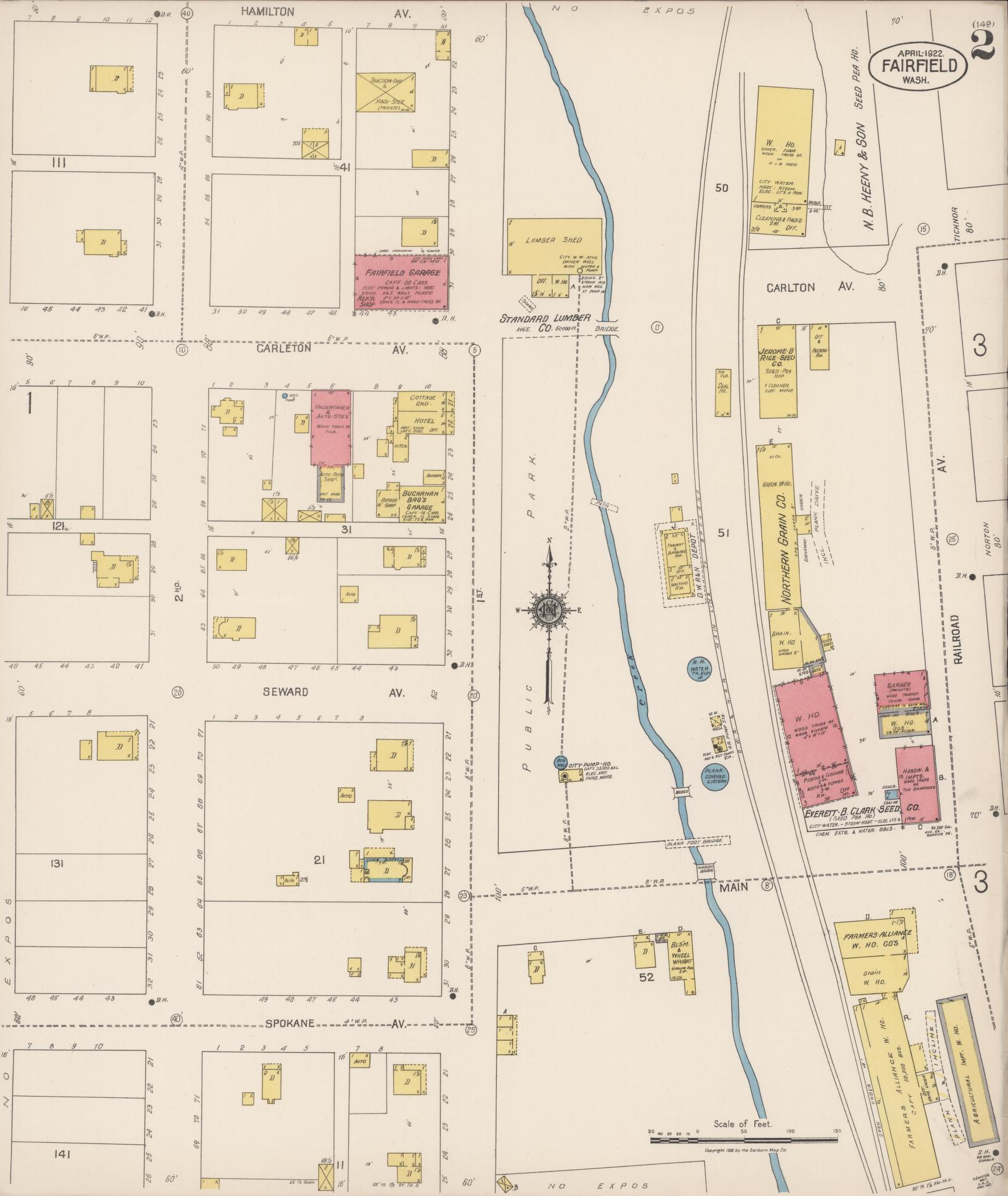 Sanborn Fire Insurance Map from Fairfield, Spokane County, Washington (1922), Sheet #0002 - Complete Map Set gallery image, historic Sanborn map, vintage wall art, Washington Washington