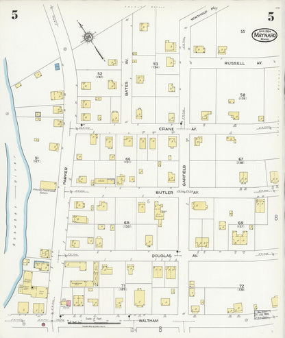 Sanborn Fire Insurance Map from Maynard, Middlesex County, Massachusetts (1924), Sheet #0005 - Historic Sanborn Fire Insurance Map Print, vintage old map wall art, antique decor, genealogy gift, Massachusetts Massachusetts map