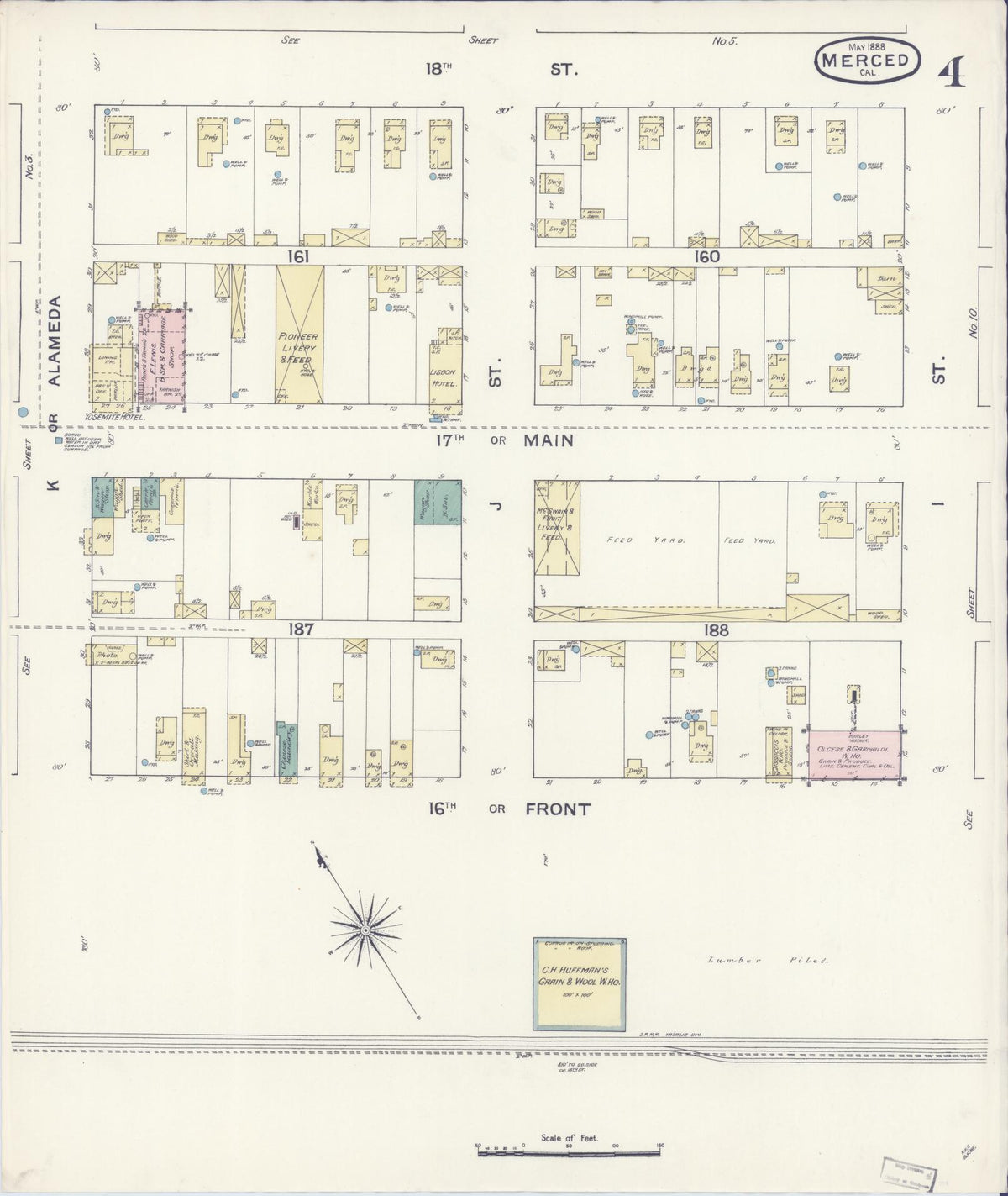 Sanborn Fire Insurance Map from Merced, Merced County, California (1888), Sheet #0004 - Complete Map Set gallery image, historic Sanborn map, vintage wall art, California California