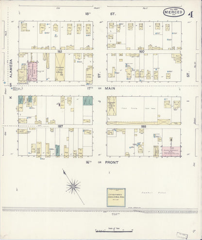 Sanborn Fire Insurance Map from Merced, Merced County, California (1888), Sheet #0004 - Complete Map Set gallery image, historic Sanborn map, vintage wall art, California California