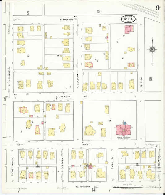 Sanborn Fire Insurance Map from Iola, Allen County, Kansas (1917), Sheet #0009 - Historic Sanborn Fire Insurance Map Print, vintage old map wall art, antique decor, genealogy gift, Kansas Kansas map