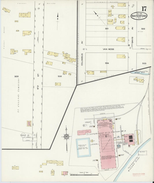 Sanborn Fire Insurance Map from Waterford, Saratoga County, New York (1914), Sheet #0017 - Historic Sanborn Fire Insurance Map Print, vintage old map wall art, antique decor, genealogy gift, New York New York map