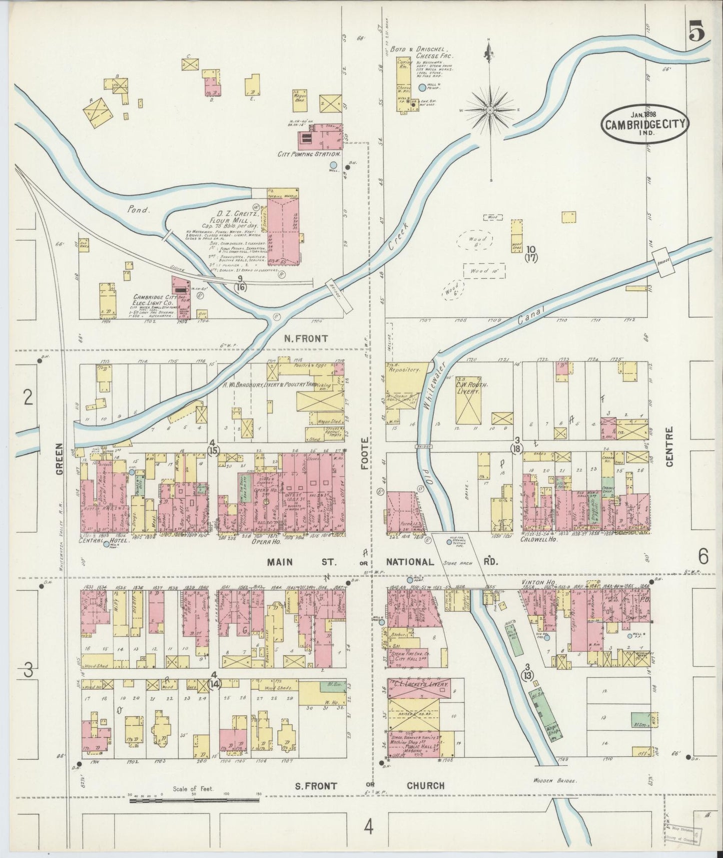 Sanborn Fire Insurance Map from Cambridge City, Wayne County, Indiana (1898), Sheet #0005 - Complete Map Set gallery image, historic Sanborn map, vintage wall art, Indiana Indiana