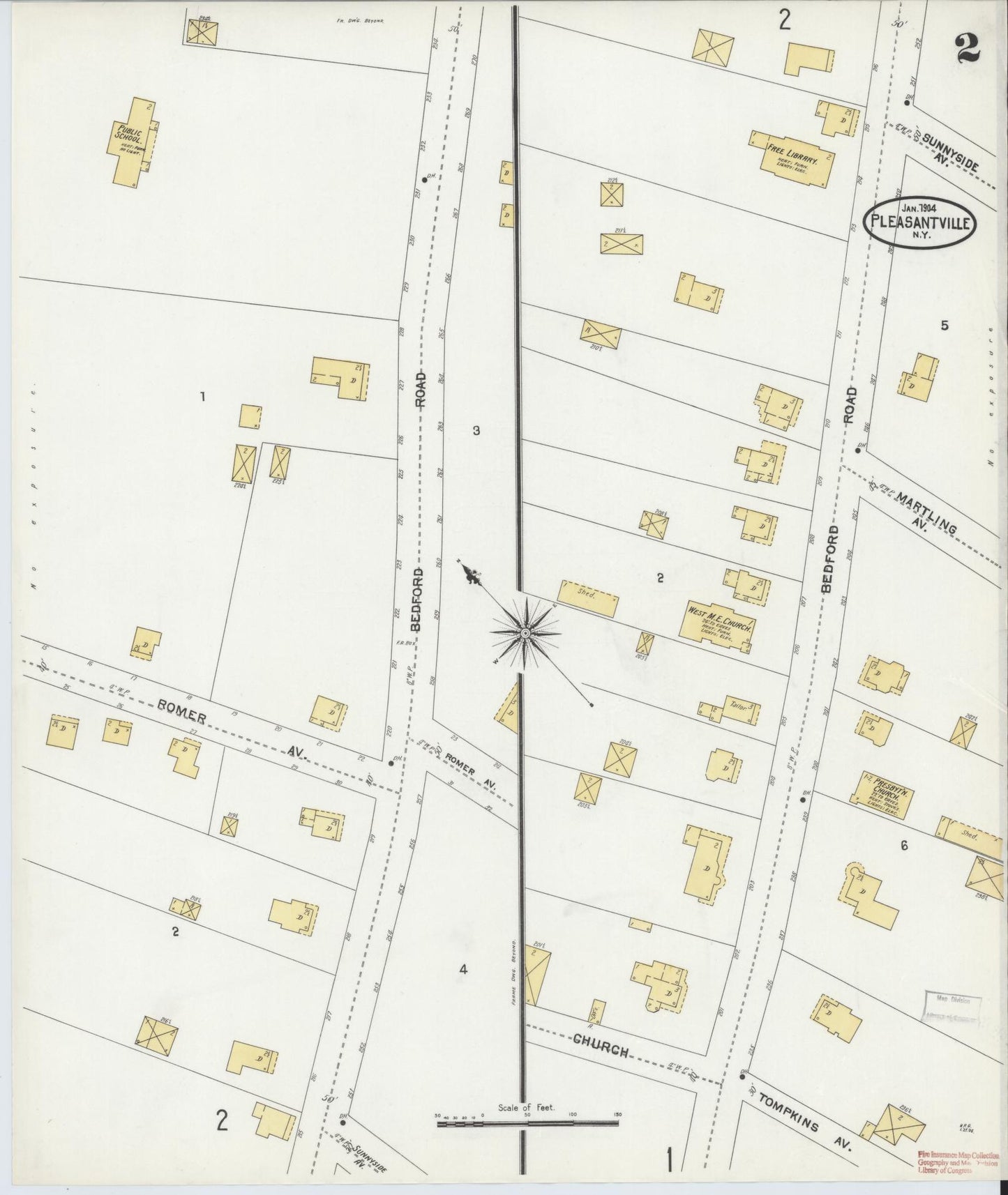Sanborn Fire Insurance Map from Pleasantville, Westchester County, New York (1904), Sheet #0002 - Complete Map Set gallery image, historic Sanborn map, vintage wall art, New York New York