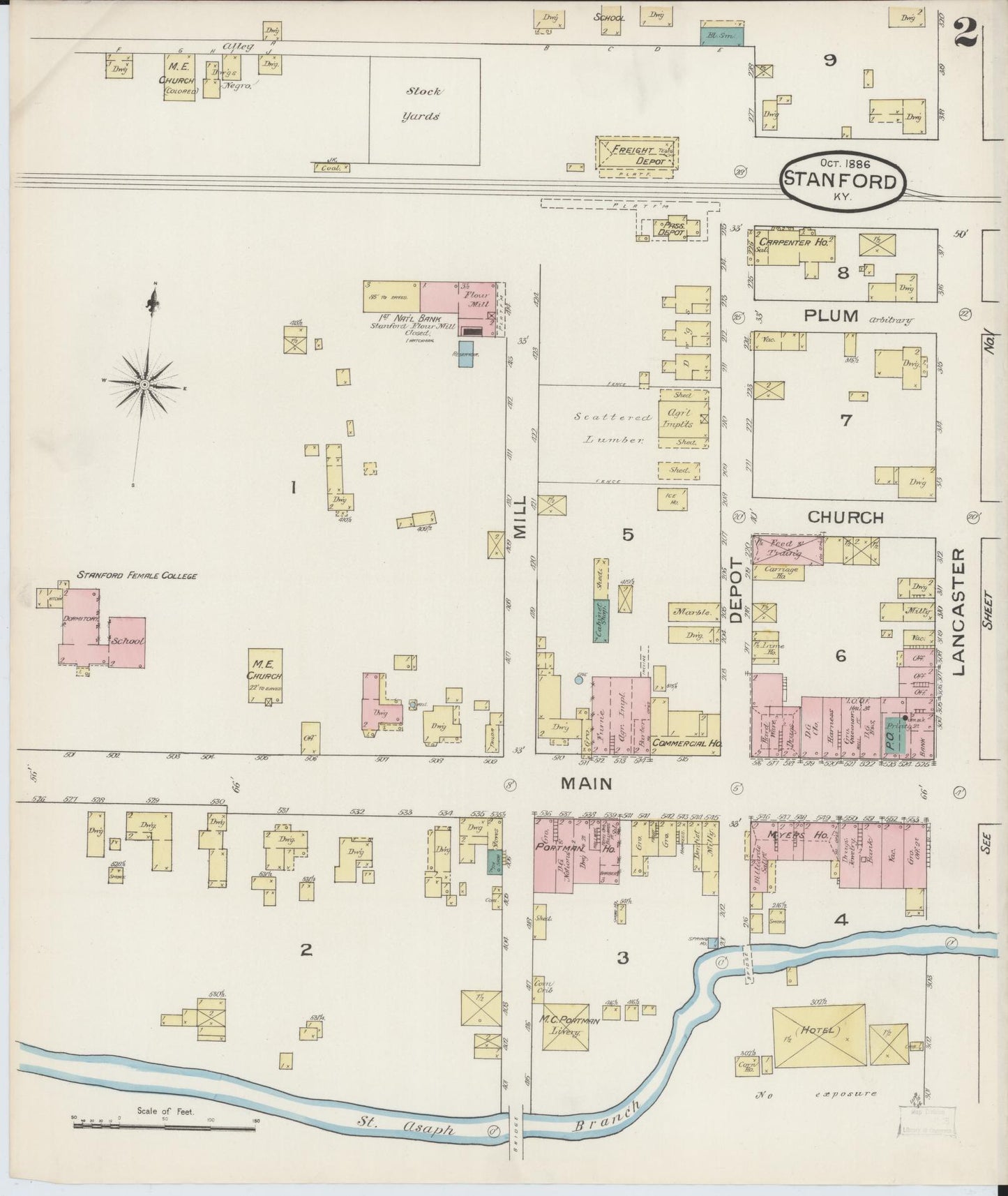 Sanborn Fire Insurance Map from Stanford, Lincoln County, Kentucky (1886), Sheet #0002 - Complete Map Set gallery image, historic Sanborn map, vintage wall art, Kentucky Kentucky
