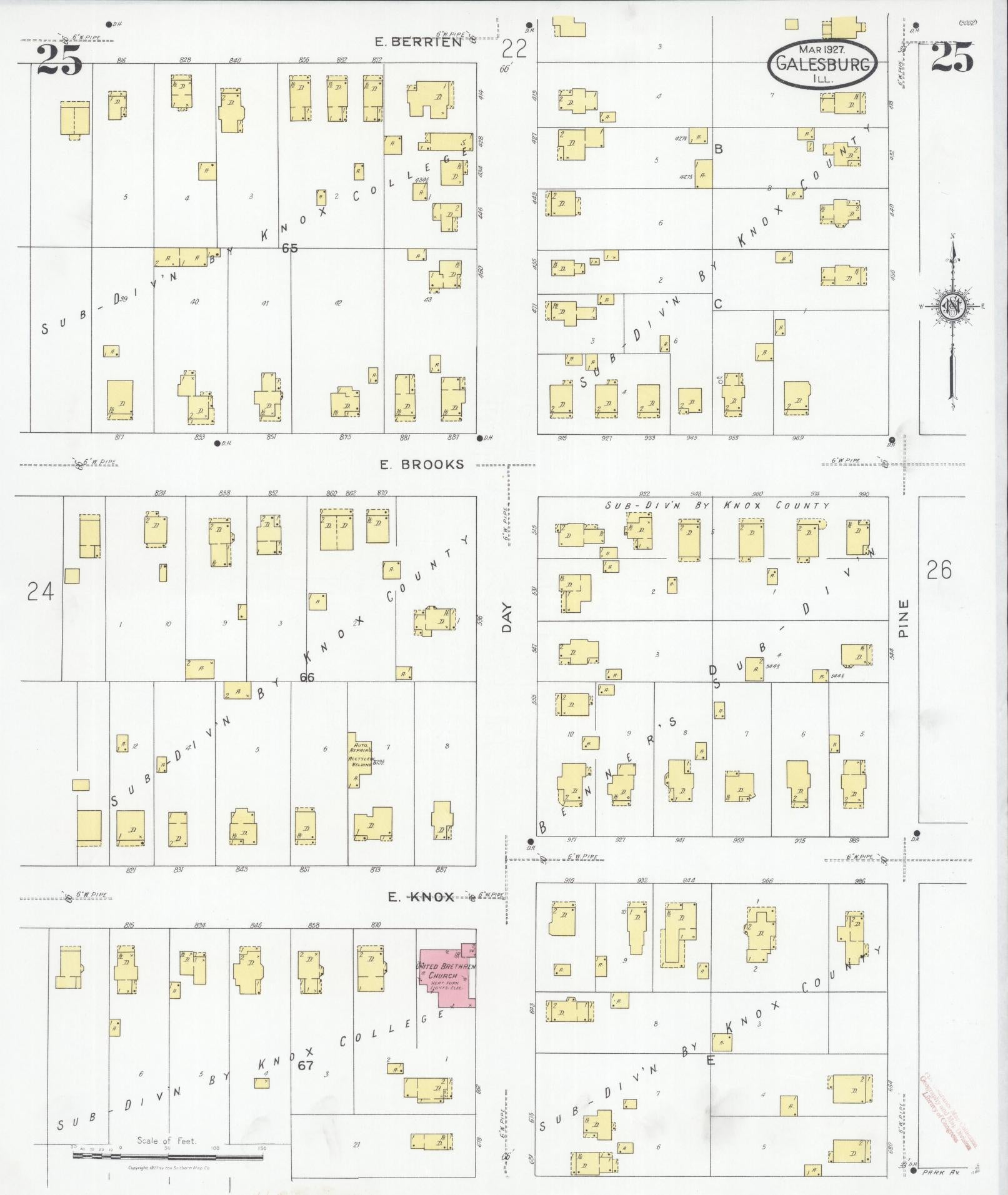 Sanborn Fire Insurance Map from Galesburg, Knox County, Illinois (1927), Sheet #0025 - Complete Map Set gallery image, historic Sanborn map, vintage wall art, Illinois Illinois