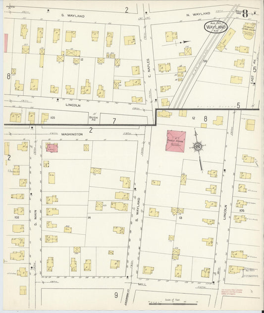 Sanborn Fire Insurance Map from Wayland, Steuben County, New York (1913), Sheet #0008 - Historic Sanborn Fire Insurance Map Print, vintage old map wall art, antique decor, genealogy gift, New York New York map