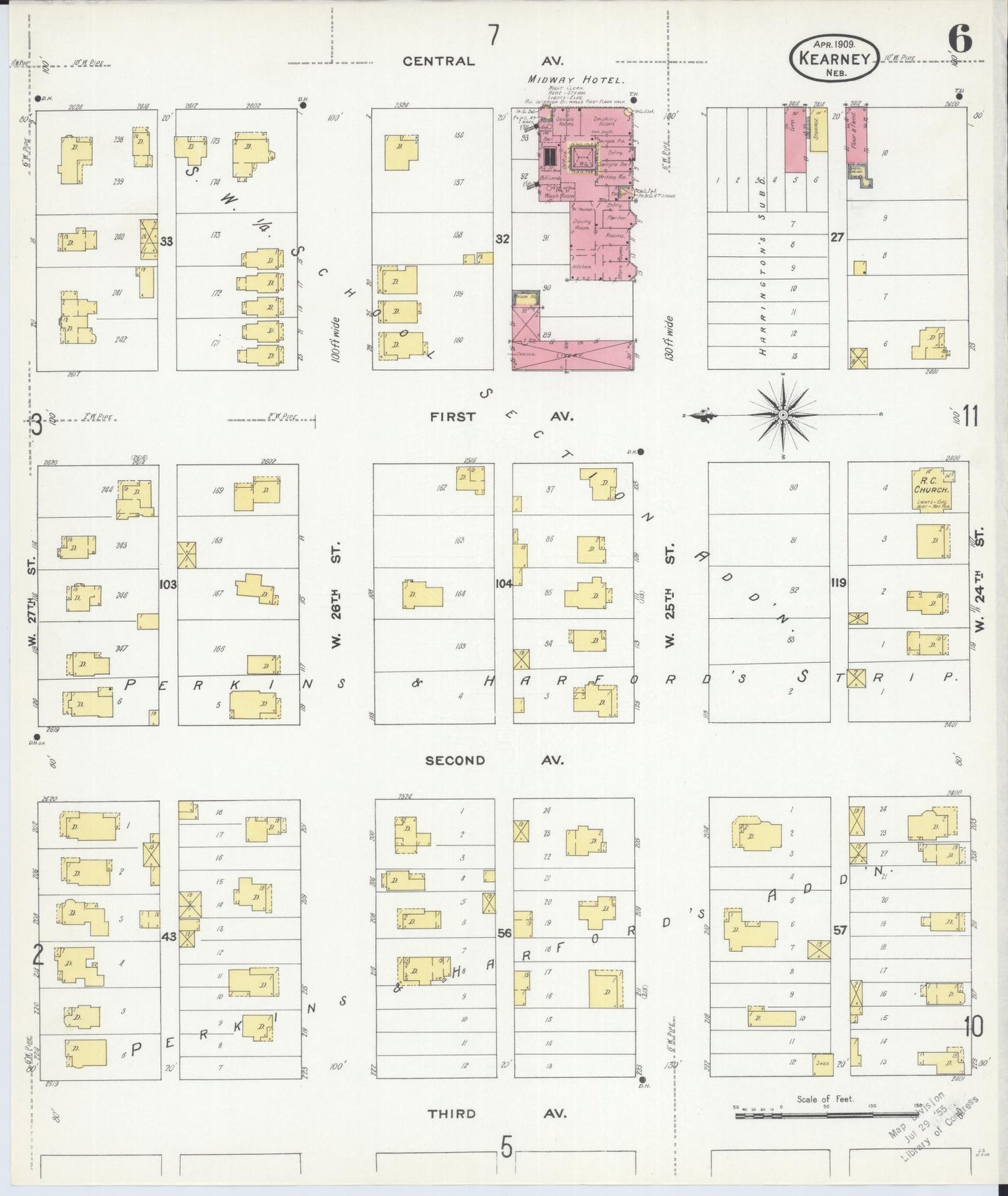 Sanborn Fire Insurance Map from Kearney, Buffalo County, Nebraska (1909), Sheet #0006 - Historic Sanborn Fire Insurance Map Print, vintage old map wall art, antique decor, genealogy gift, Nebraska Nebraska map