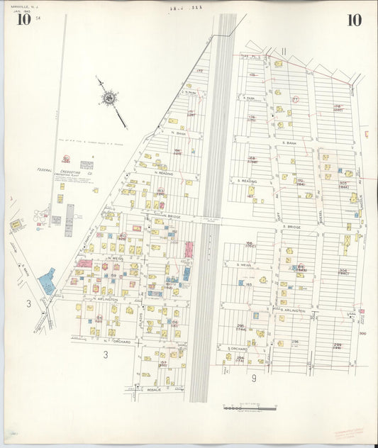 Sanborn Fire Insurance Map from Manville, Somerset County, New Jersey (1949), Sheet #0010 - Historic Sanborn Fire Insurance Map Print, vintage old map wall art, antique decor, genealogy gift, New Jersey New Jersey map